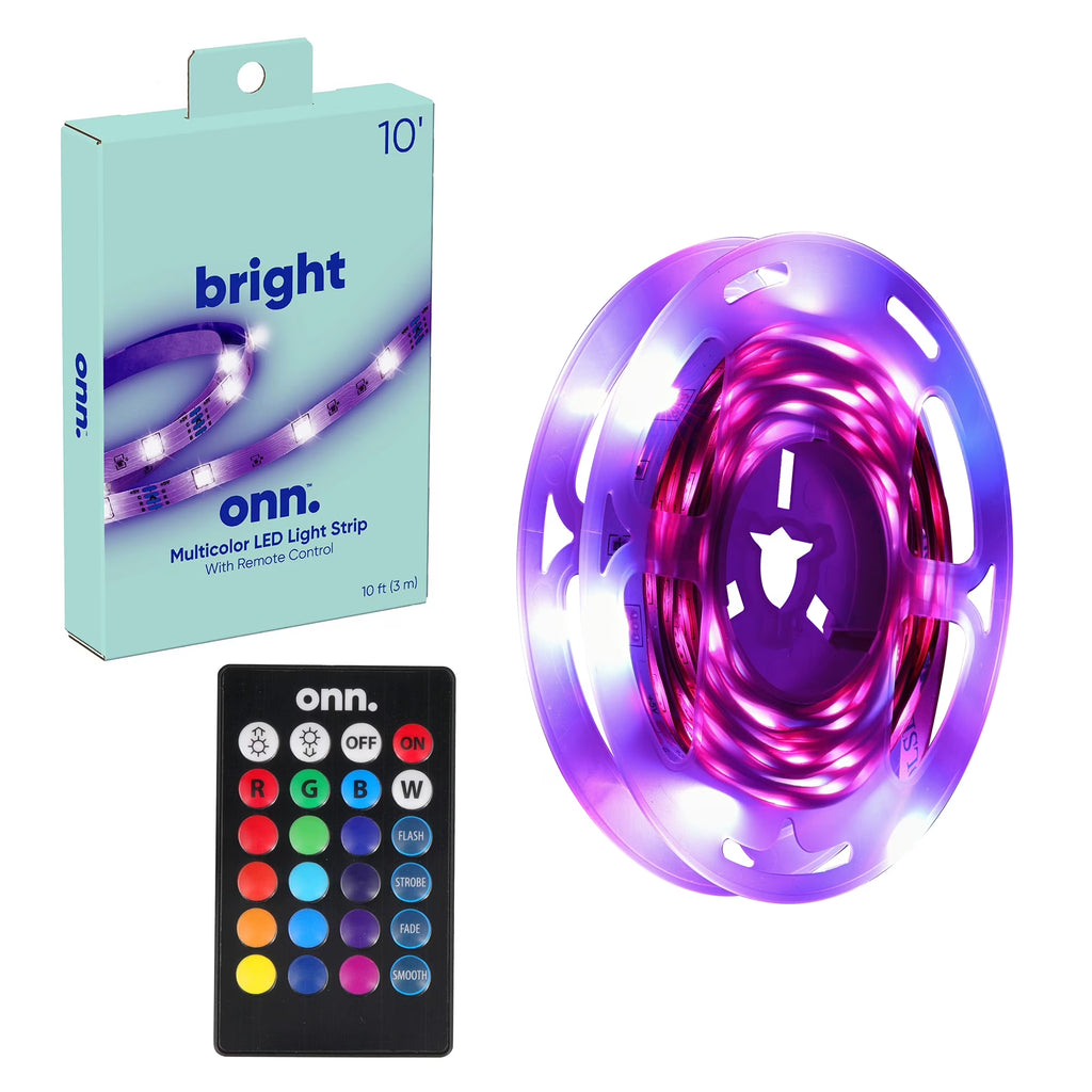 Multicolor LED Light Strip with Remote Control, 10'