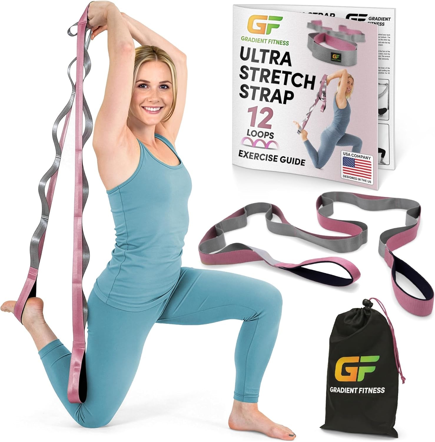 Stretching Strap for Physical Therapy, 12 Multi-Loop Stretch Strap 1.5" W X 8' L, Neoprene Handles, Physical Therapy Equipment, Yoga Straps for Stretching, Leg Stretcher.