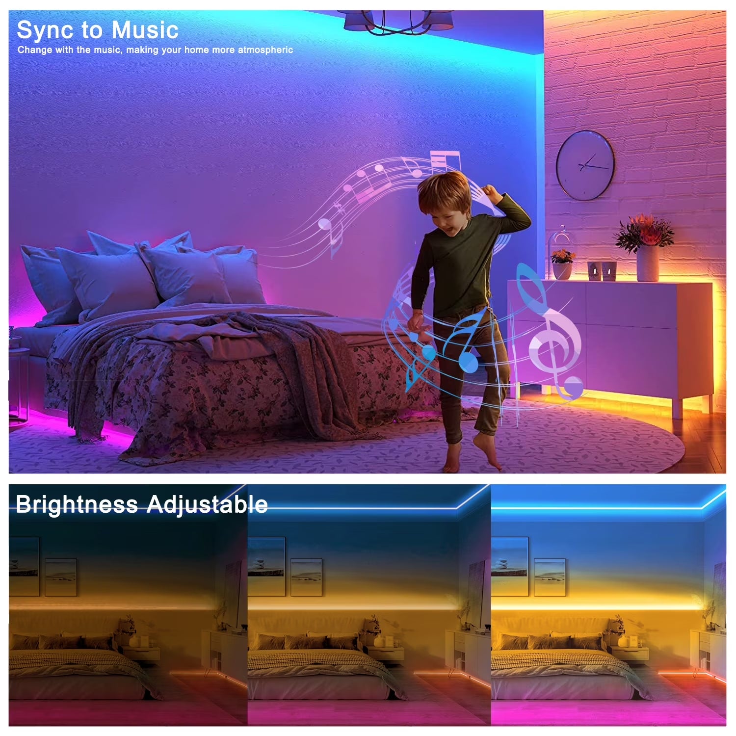 100FT Led Lights,Music Sync Strip Lights with APP and Remote Control,Rgb Color Changing Lights for Bedroom Indoor Decor(2 Rolls of 50Ft)