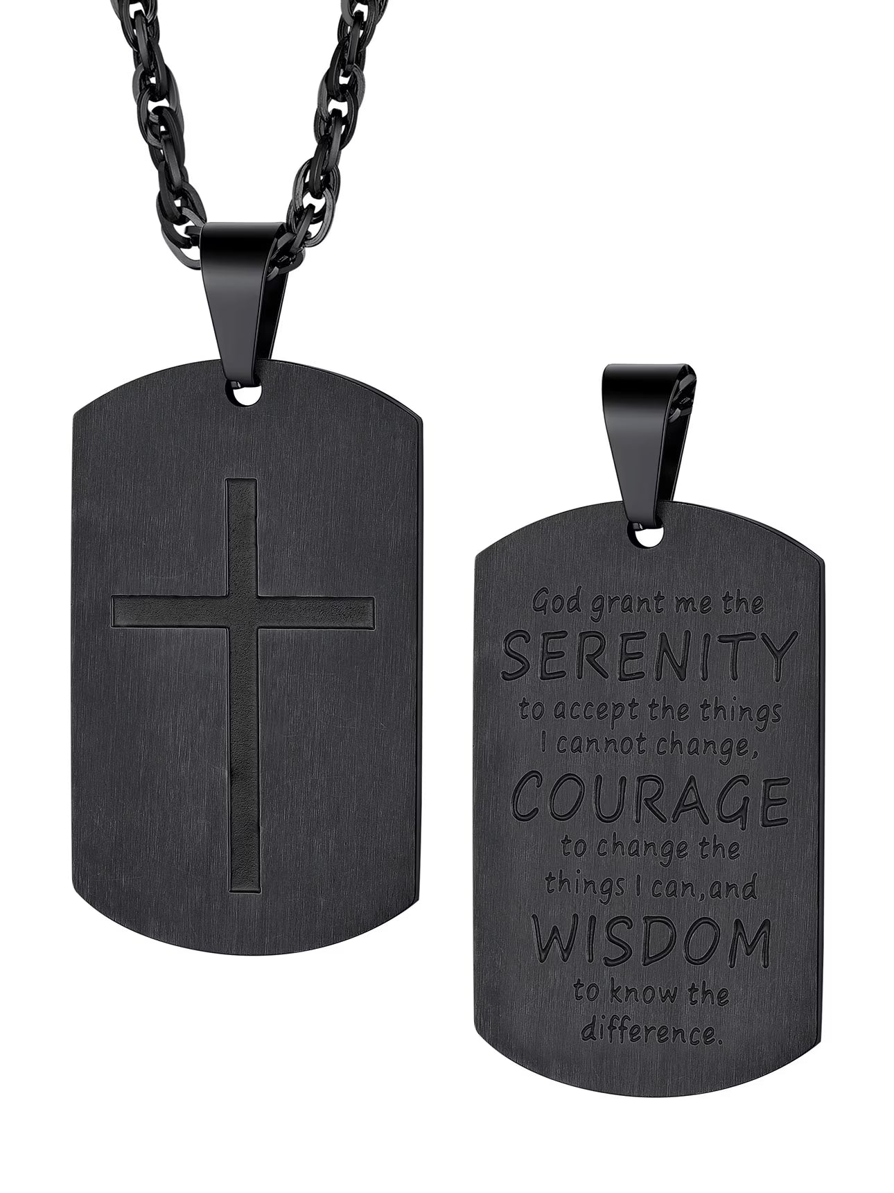 Men'S Gold Plated Cross Necklace Stainless Steel Dog Tag Necklace Christian Serenity Prayer Necklace Inspirational Jewelry Gift