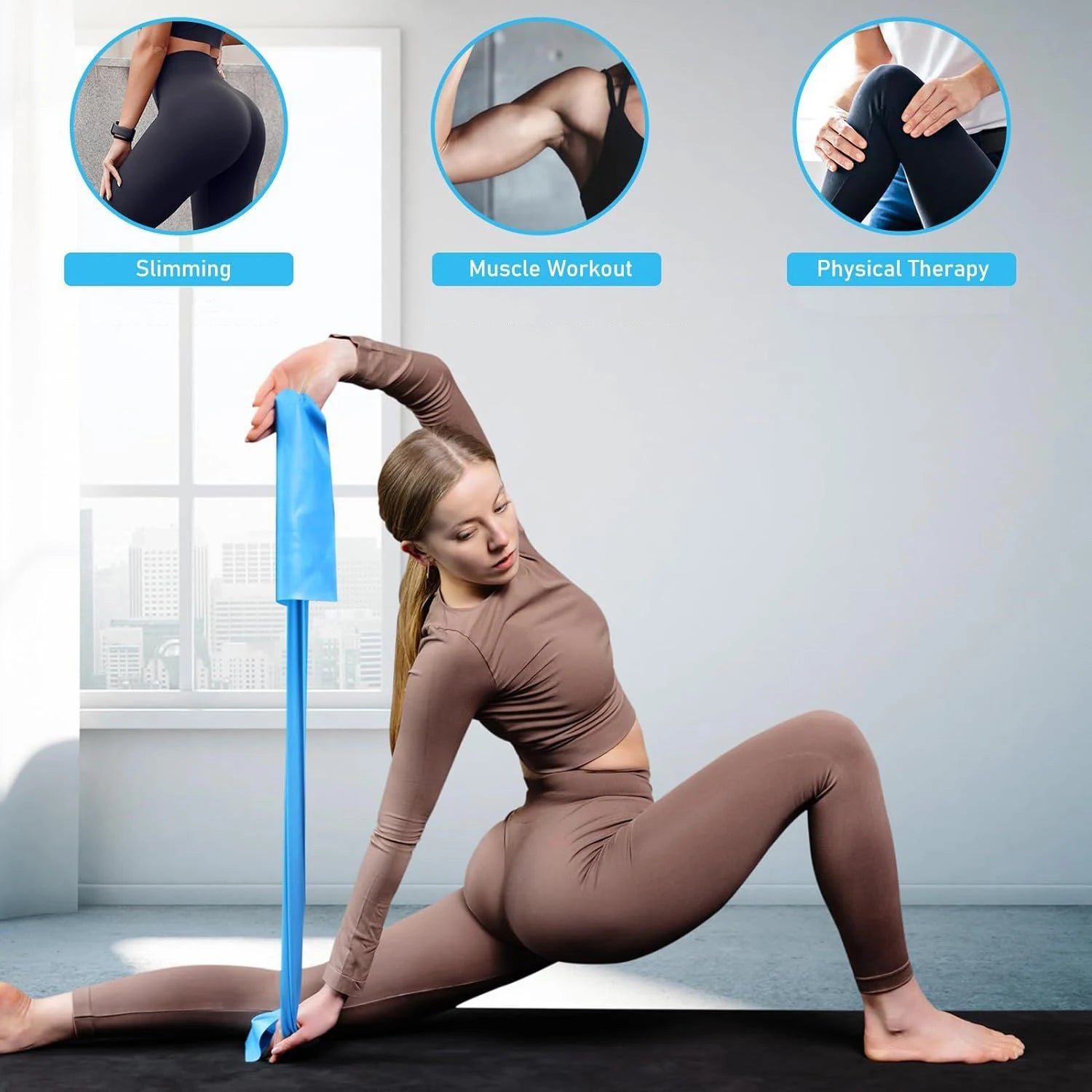 Purple Yoga Pilates Resistance Band Long Training Stretch Bands for Physical Therapy Lower Body Home Gym Strength Elastic Exercise Band