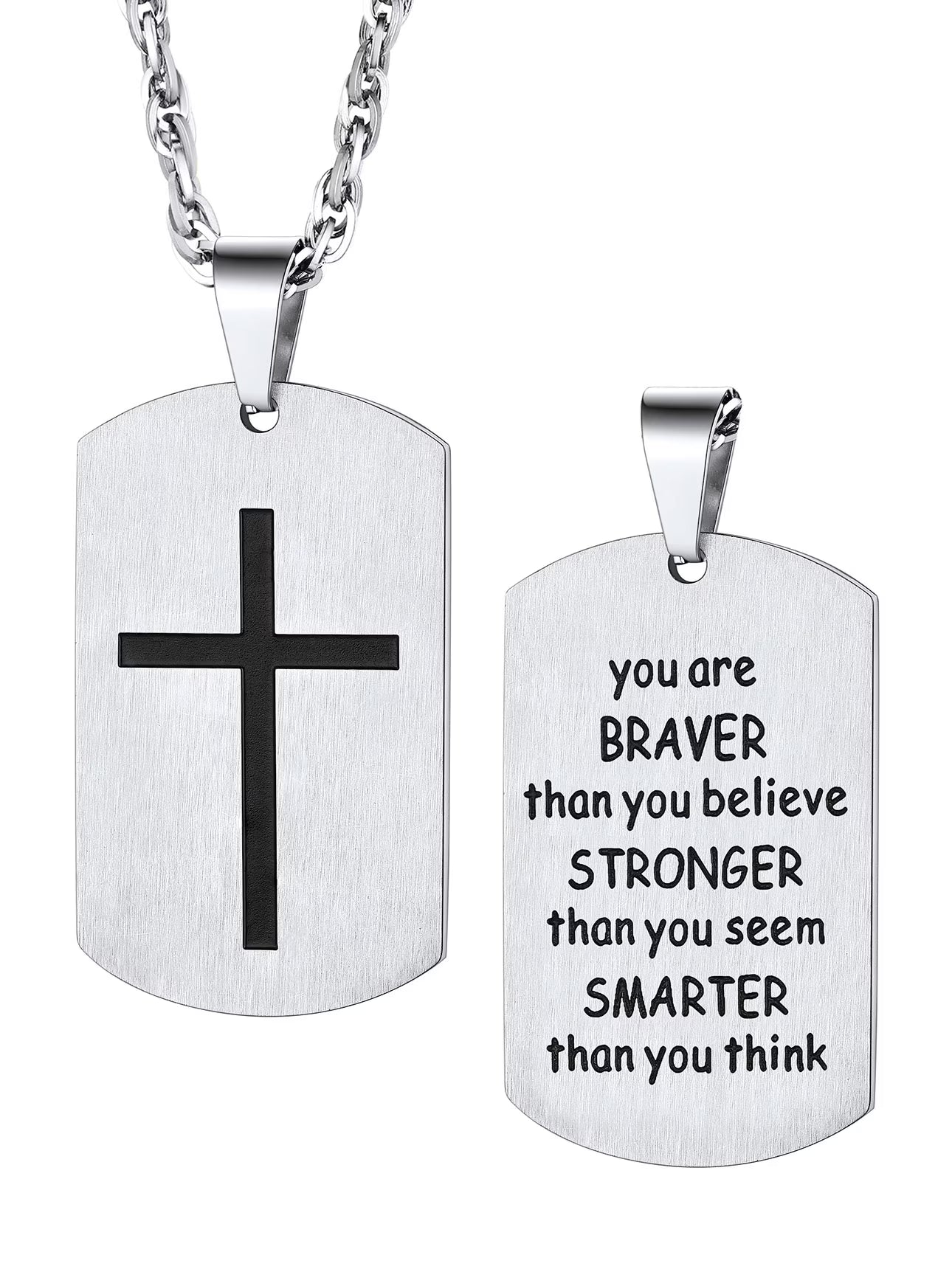 Men'S Gold Plated Cross Necklace Stainless Steel Dog Tag Necklace Christian Serenity Prayer Necklace Inspirational Jewelry Gift