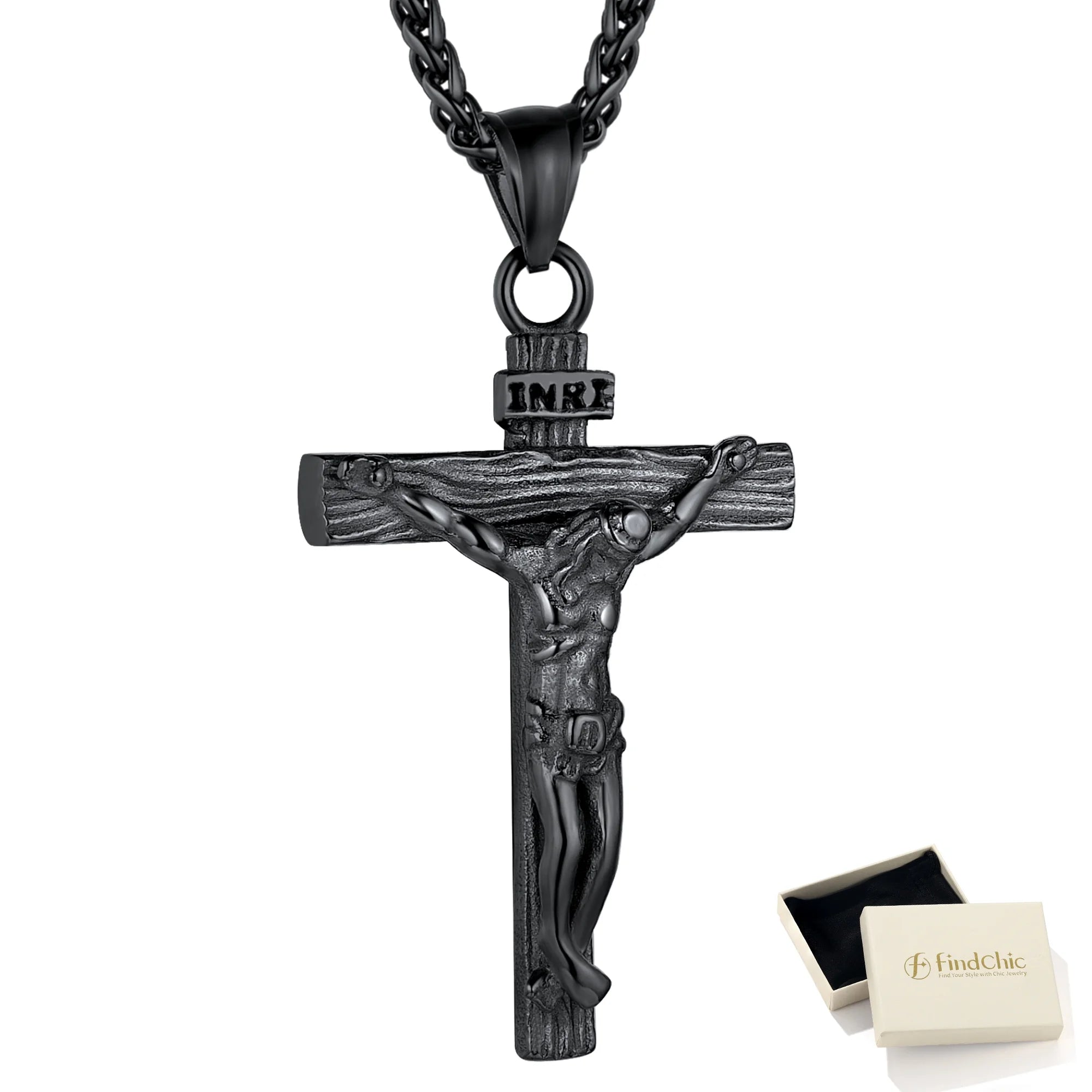 Gold Plated Cross Necklaces for Men Stainless Steel INRI Crucifix Pendant Necklace Jesus Piece Christian Religious Birthday Easter Basket Stuffers Jewelry Gifts Him Son