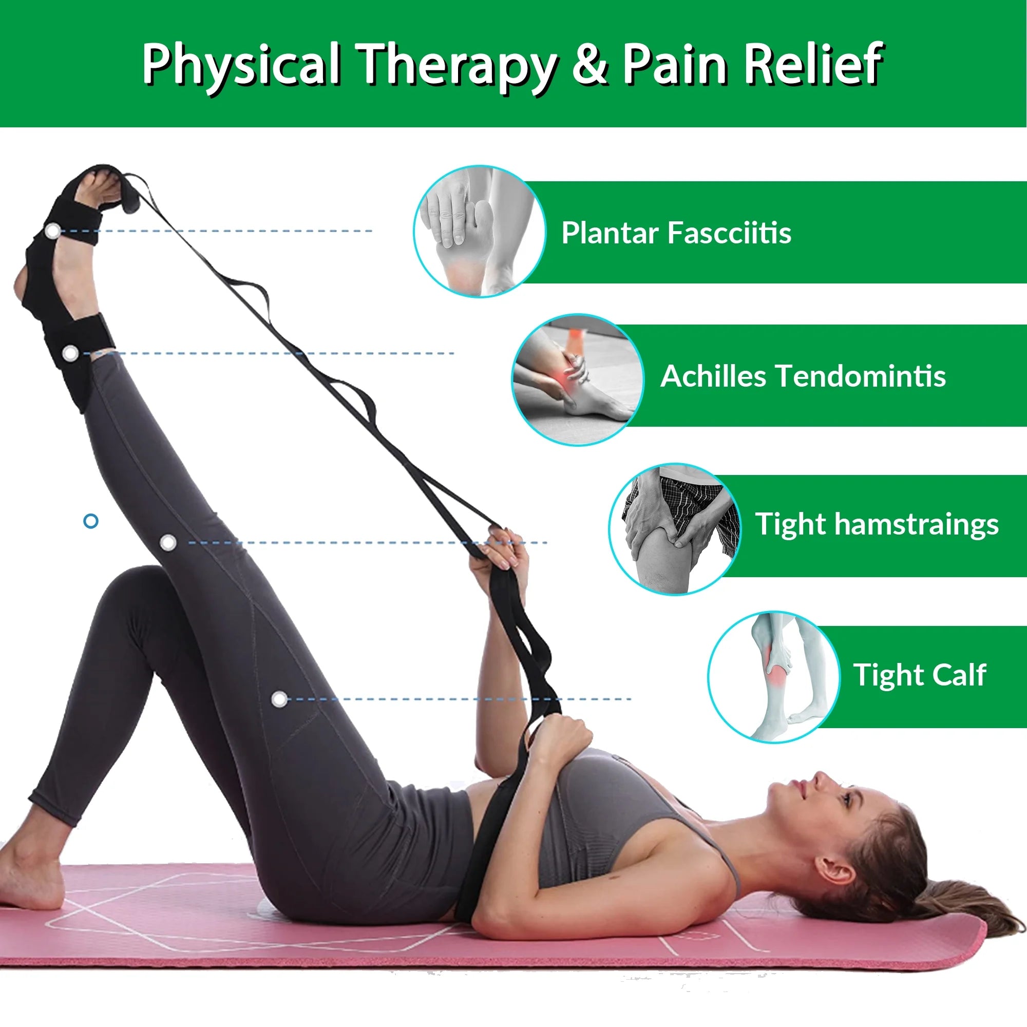 Foot Stretcher Belt for Plantar Fasciitis and Yoga, Black,‎Unisex-Adult