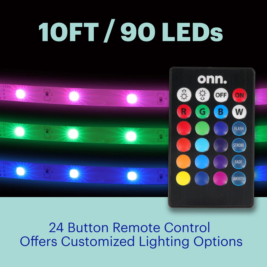 Multicolor LED Light Strip with Remote Control, 10'