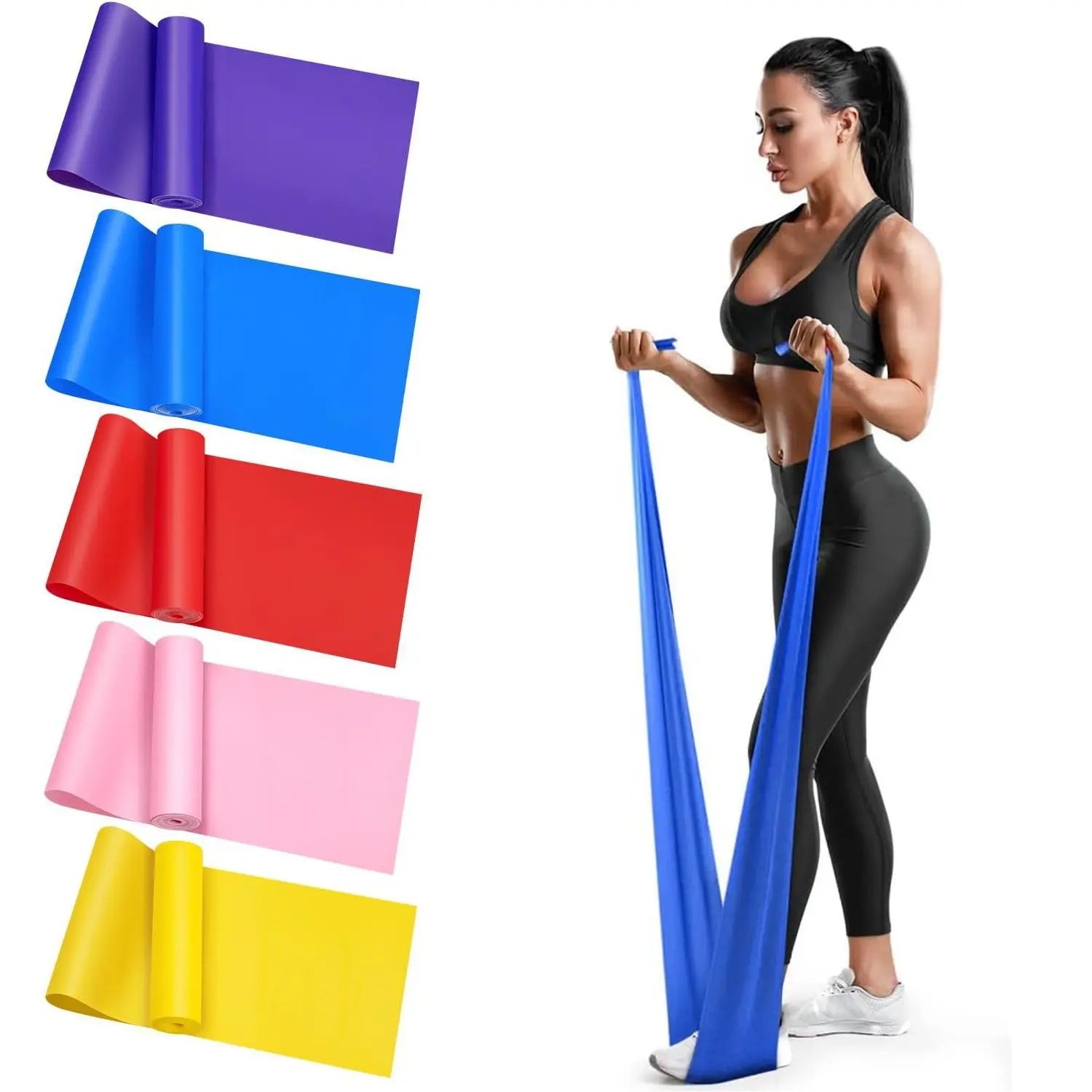 Purple Yoga Pilates Resistance Band Long Training Stretch Bands for Physical Therapy Lower Body Home Gym Strength Elastic Exercise Band