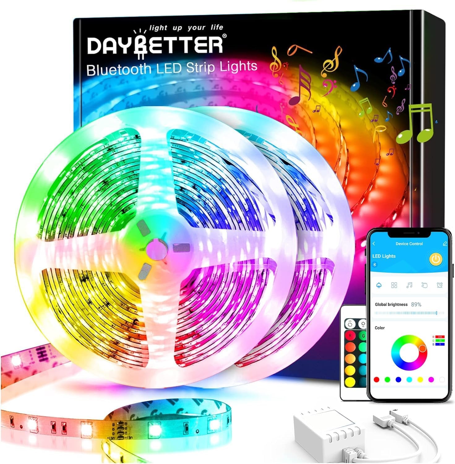 Smart Led Lights 32.8 Ft, 2835 RGB Led Strip Lights Kits with 24 Keys Remote, App Control Timer Schedule Led Music Strip Lights