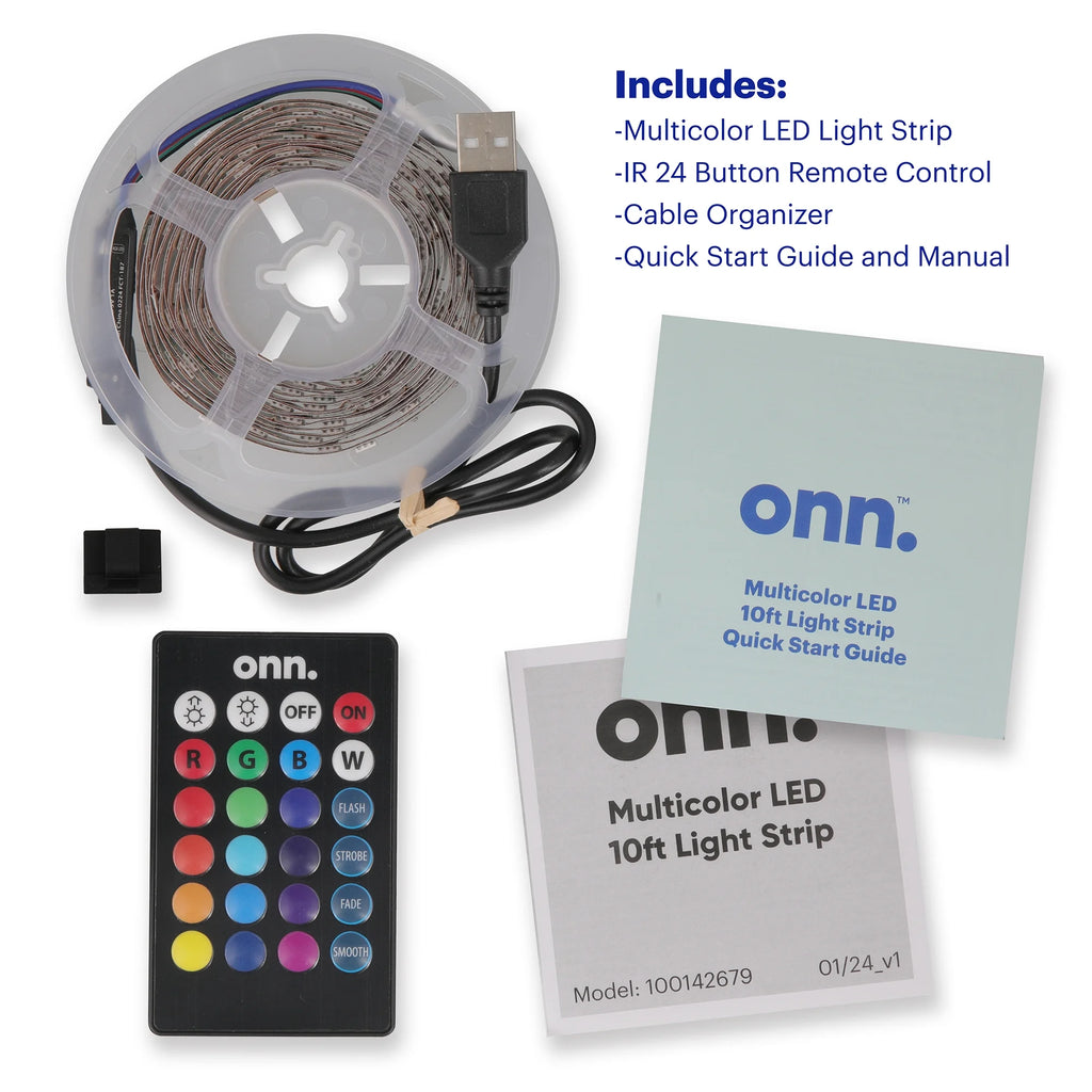 Multicolor LED Light Strip with Remote Control, 10'