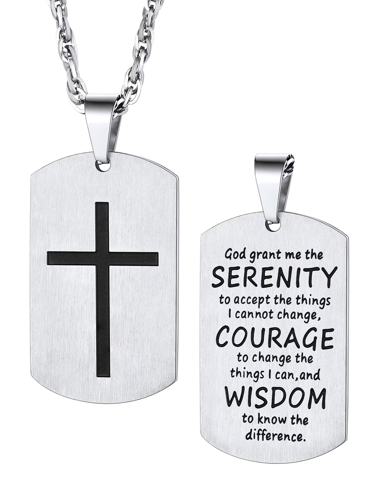 Men'S Gold Plated Cross Necklace Stainless Steel Dog Tag Necklace Christian Serenity Prayer Necklace Inspirational Jewelry Gift