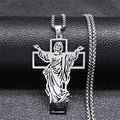 HIP HOP STAINLESS STEEL JESUS RELIGIOUS CROSS PENDANT & 24" ROLO CHAIN NECKLACE