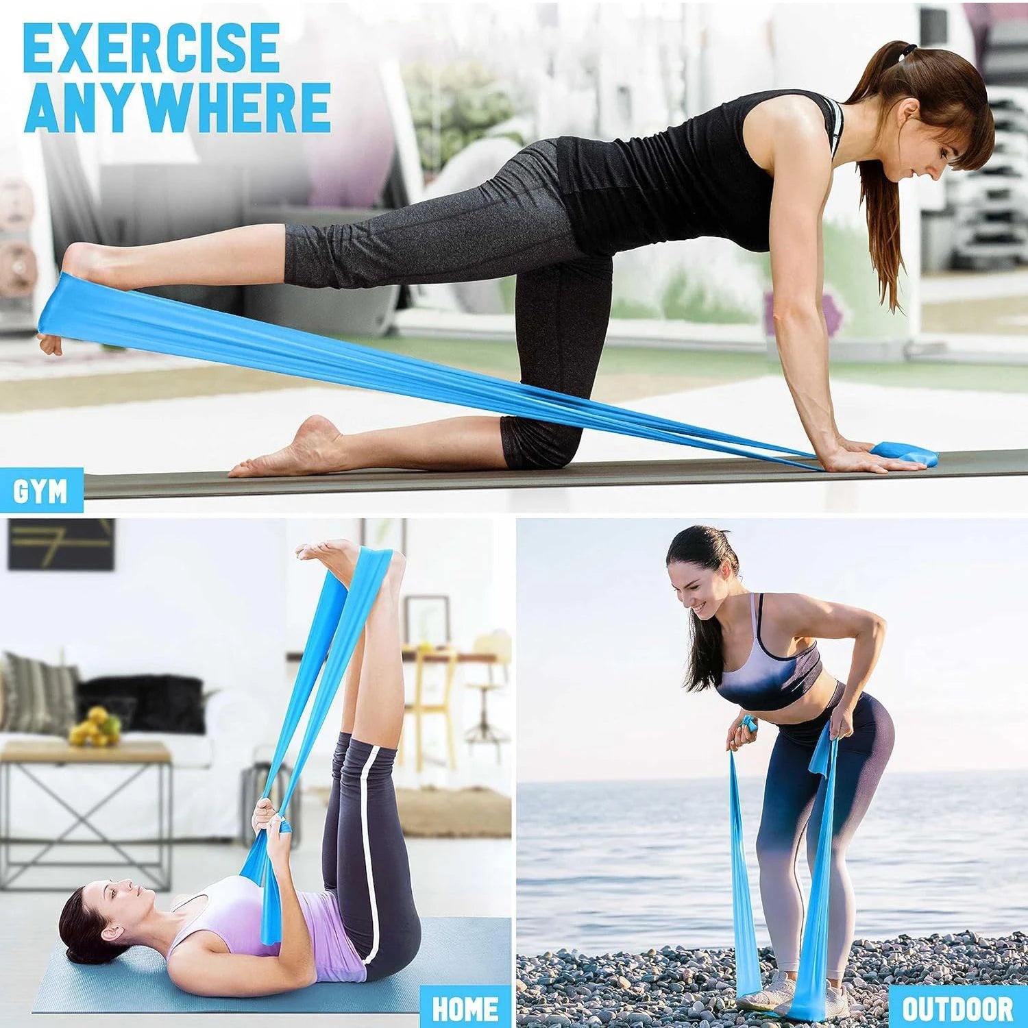 Purple Yoga Pilates Resistance Band Long Training Stretch Bands for Physical Therapy Lower Body Home Gym Strength Elastic Exercise Band