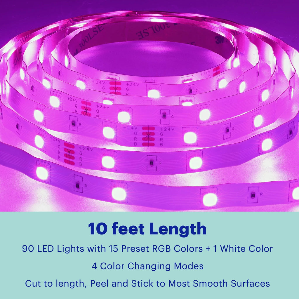 Multicolor LED Light Strip with Remote Control, 10'