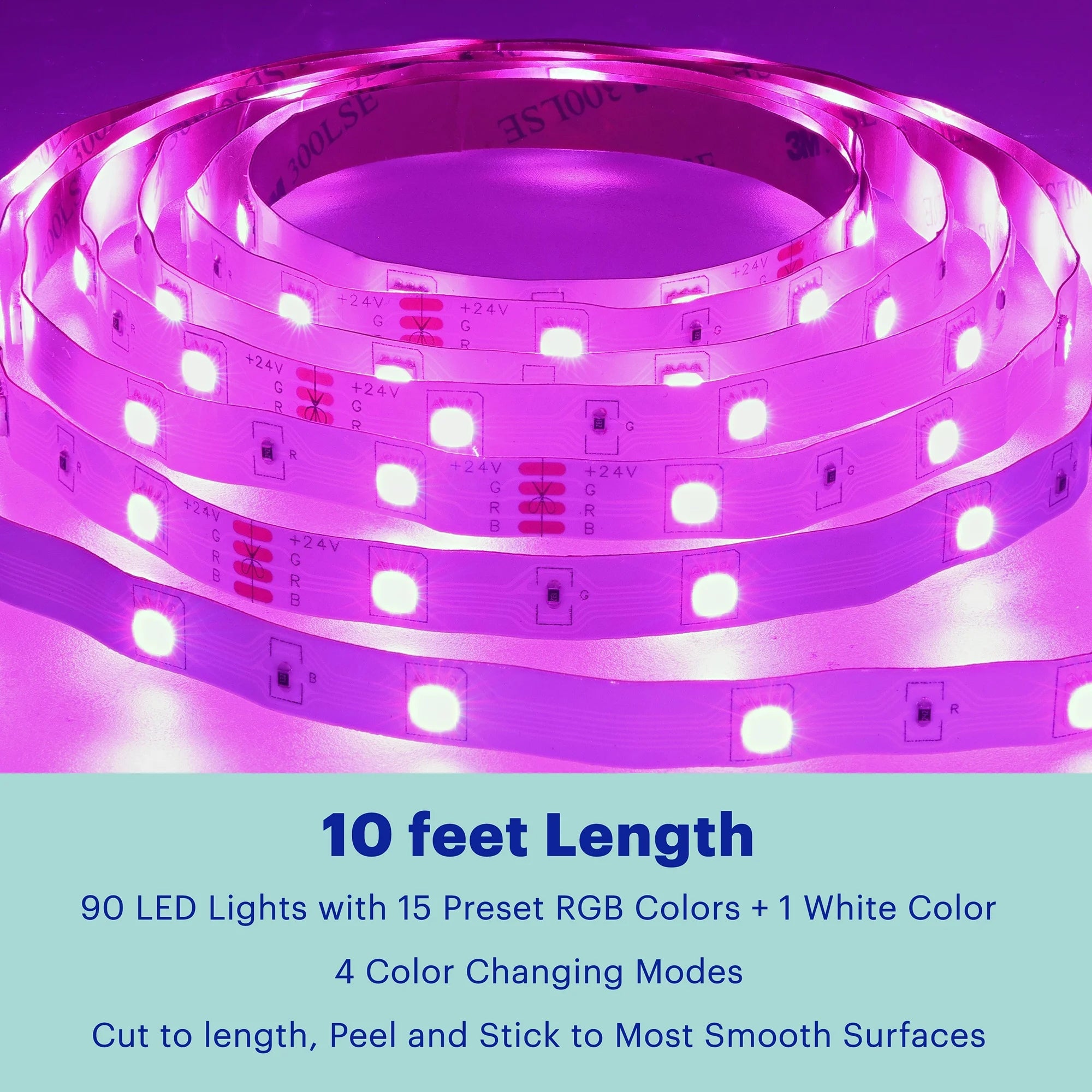 Multicolor LED Light Strip with Remote Control, 10'