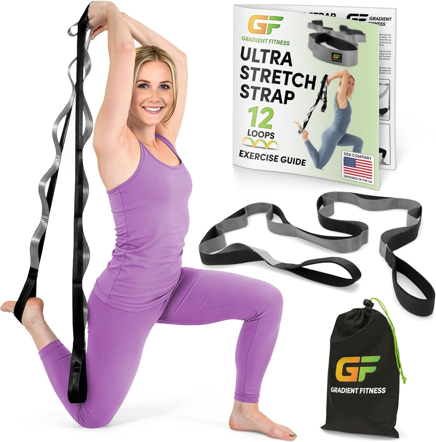 Stretching Strap for Physical Therapy, 12 Multi-Loop Stretch Strap 1.5" W X 8' L, Neoprene Handles, Physical Therapy Equipment, Yoga Straps for Stretching, Leg Stretcher.