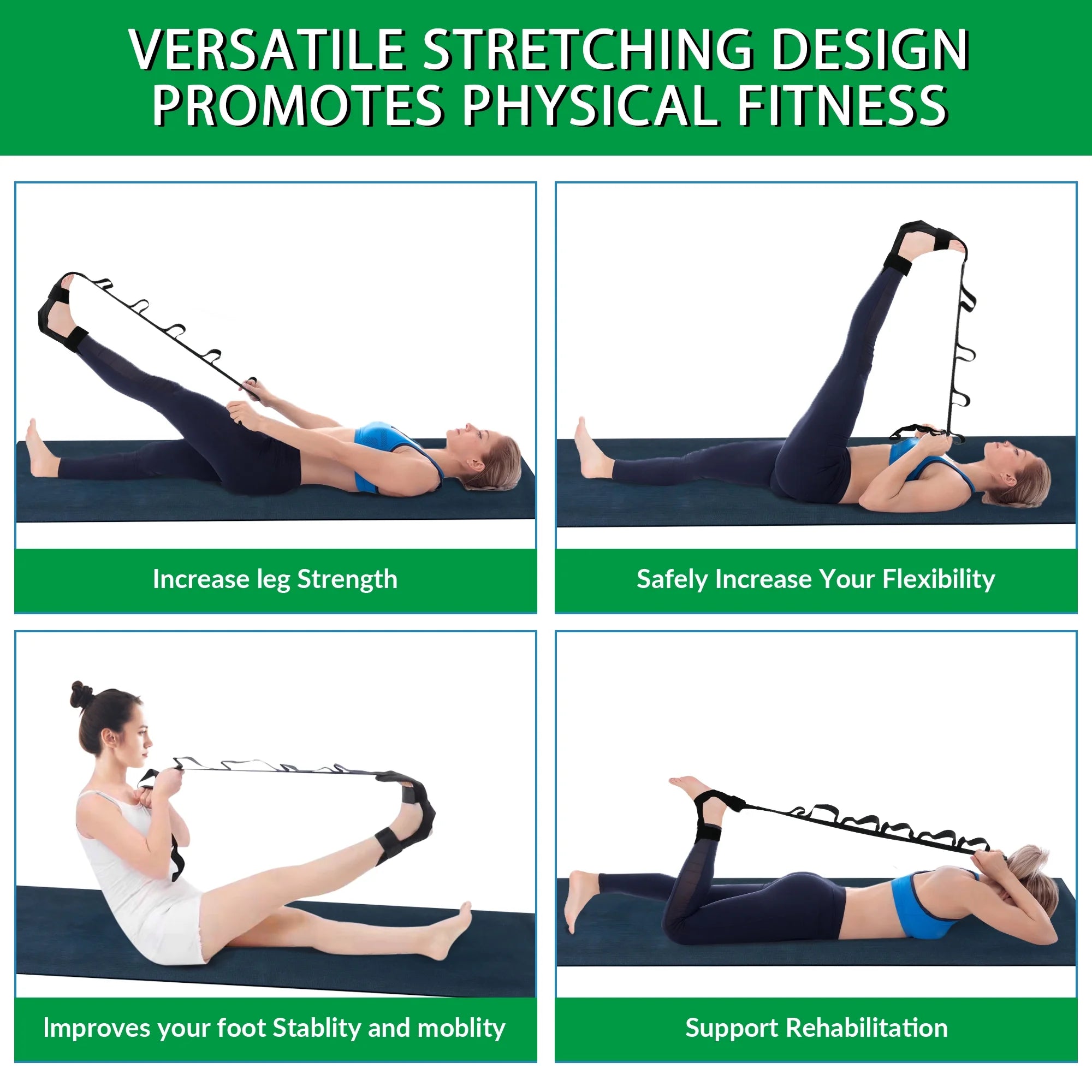 Foot Stretcher Belt for Plantar Fasciitis and Yoga, Black,‎Unisex-Adult
