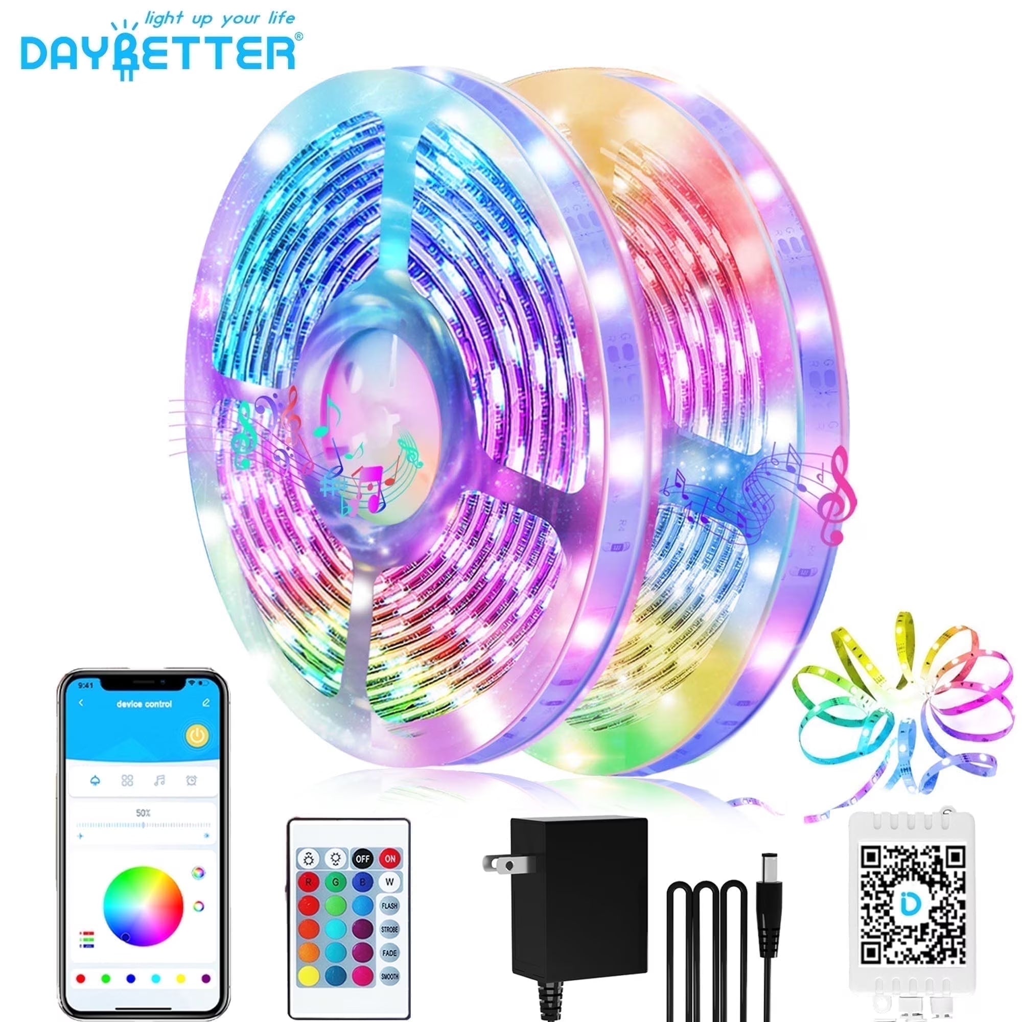 100FT Led Lights,Music Sync Strip Lights with APP and Remote Control,Rgb Color Changing Lights for Bedroom Indoor Decor(2 Rolls of 50Ft)