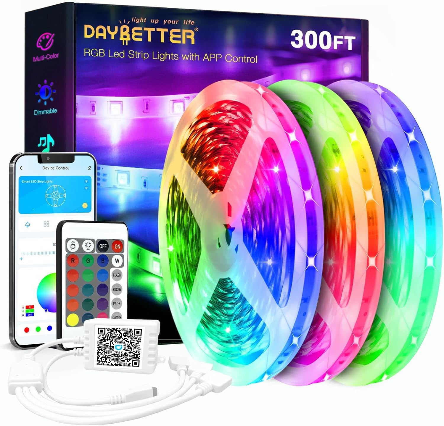 Smart Led Lights 32.8 Ft, 2835 RGB Led Strip Lights Kits with 24 Keys Remote, App Control Timer Schedule Led Music Strip Lights