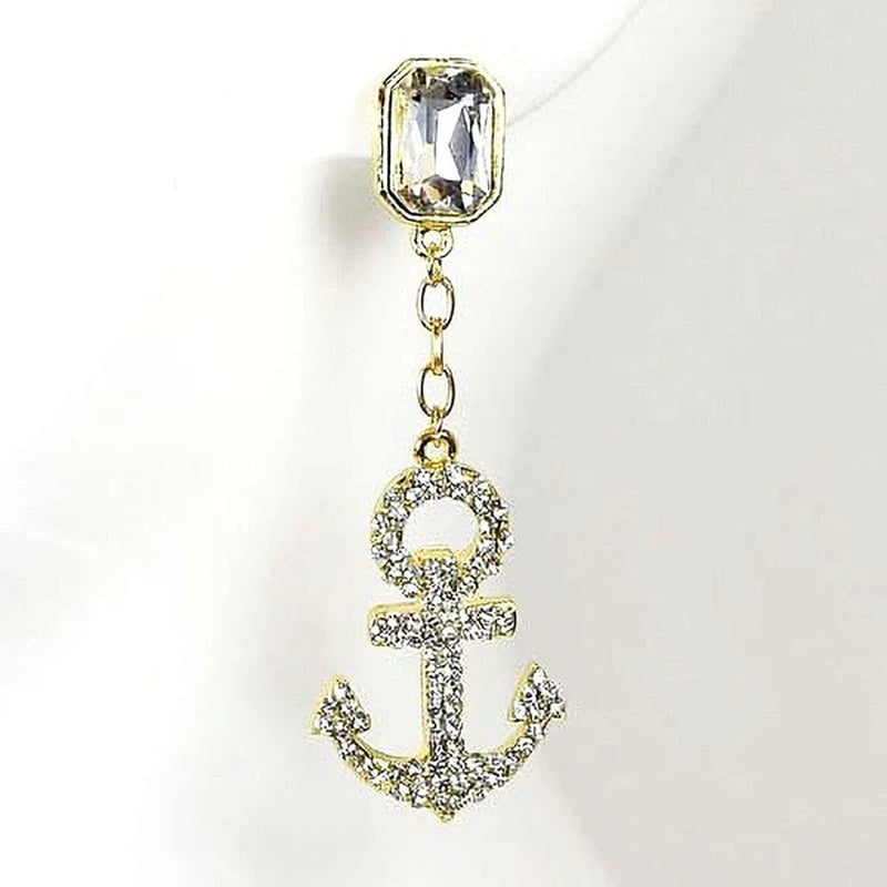 Glass Stone Anchor Dangle Casting Earrings