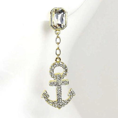 Glass Stone Anchor Dangle Casting Earrings