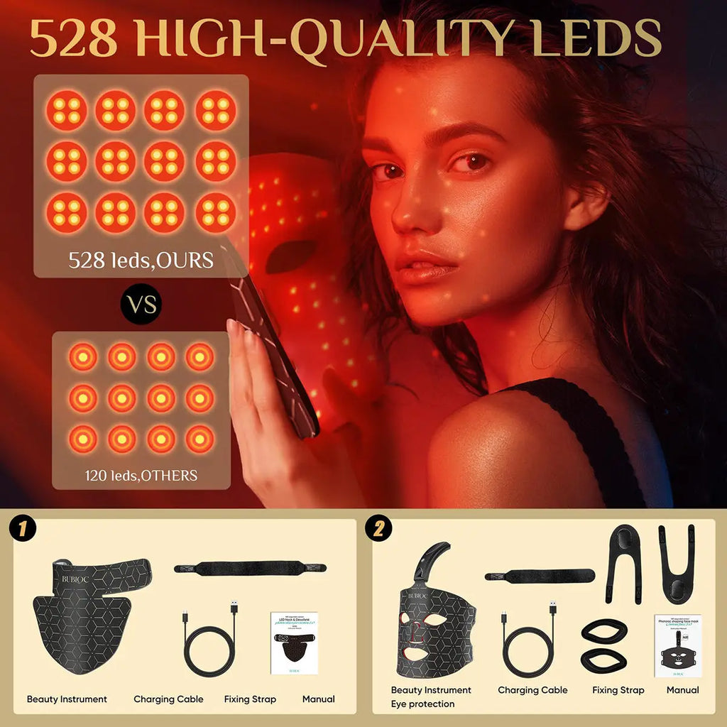 Portable Silicone LED Face Mask with Neck Red Light near Infrared Therapy anti Aging Repair Skin Brighten Skin Tone Home Use