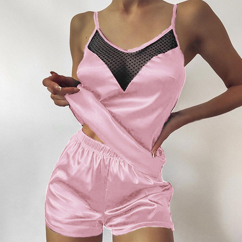 Two Piece Pajama Set Sleeveless Lace Sleepwear for Women