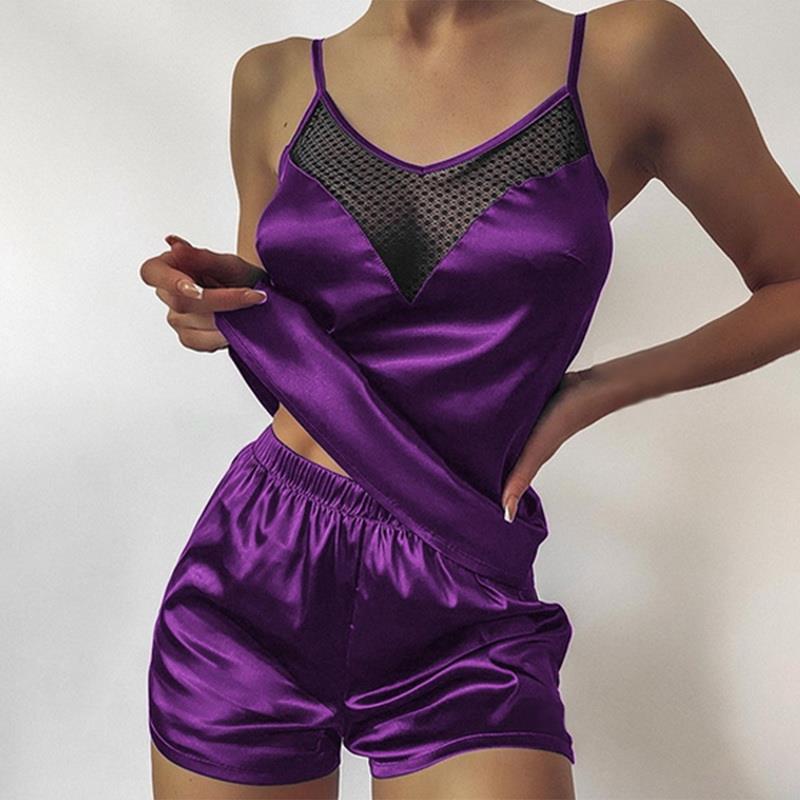 Two Piece Pajama Set Sleeveless Lace Sleepwear for Women