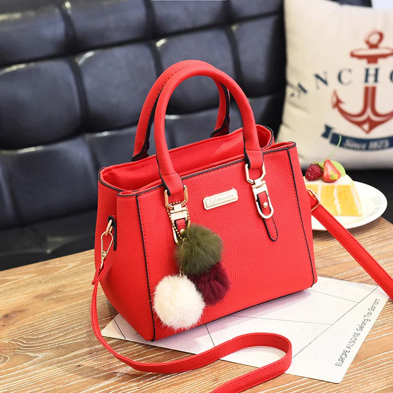 Women Shoulder Bag with Beading Pendant and Embossed Design