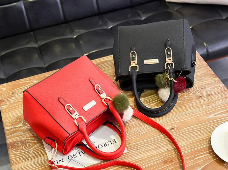 Women Shoulder Bag with Beading Pendant and Embossed Design
