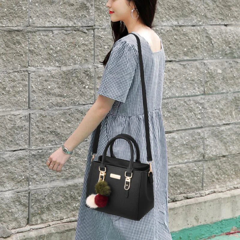 Women Shoulder Bag with Beading Pendant and Embossed Design