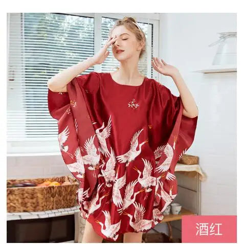 Satin Nightgown Plus Size Red Kaftan Sleepwear