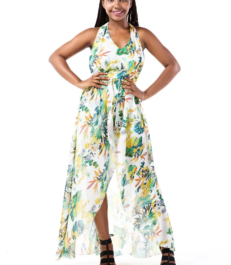 Floral Maxi Dress Sleeveless Bohemian Summer Beach Dress