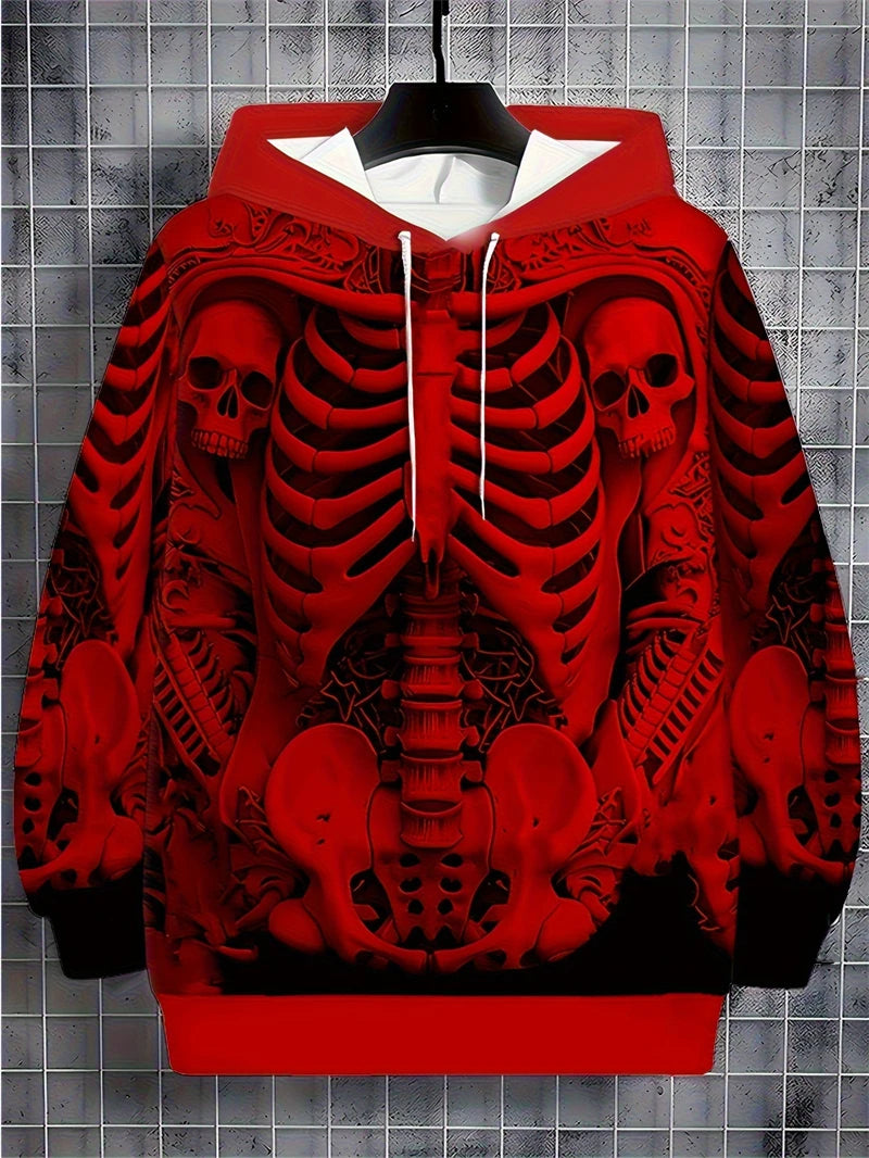 Gothic Print Hoodie Skull Graphic Y2K Sweatshir