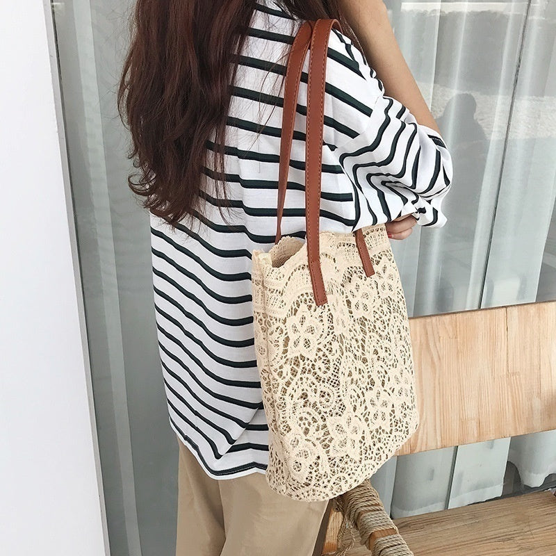 Womens Shoulder Bag Leather Canvas Top-Handle Crossbody Bag