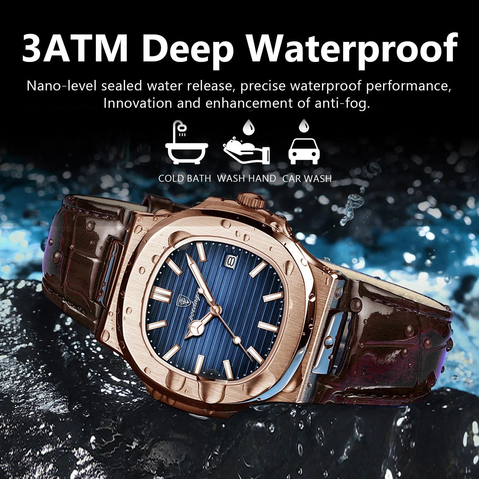 Men Leather Watch Square Waterproof Luminous Quartz Watch