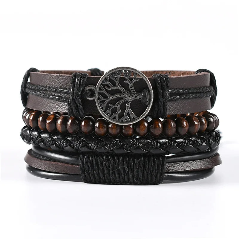 Leather Bracelets for Men 4Pcs Braided Wrap Wristband Set