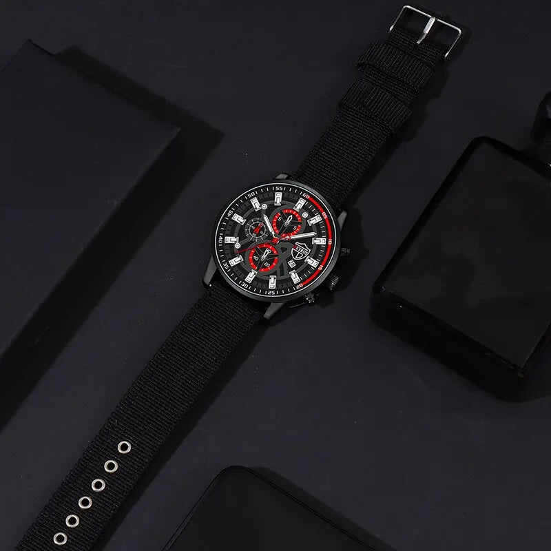 Mens Watch Set 3PCS Quartz Watch Necklace and Bracelet