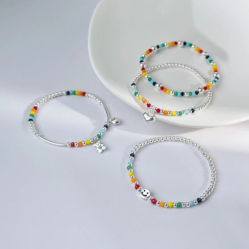 Sterling Silver Bracelet with Colorful Handmade Beads