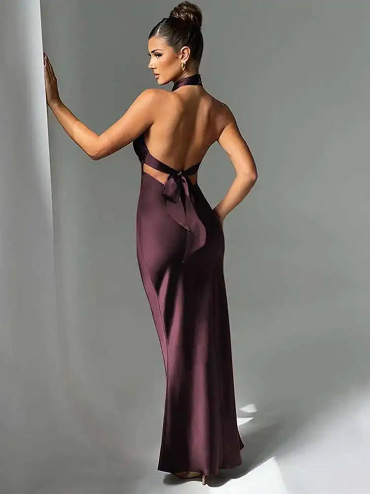 Bodycon Maxi Dress Halter Backless Party Dress for Women