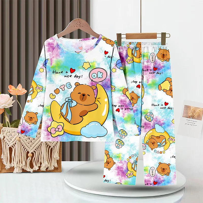 Kids Cartoon Pajama Set Capibara Long Sleeve Sleepwear