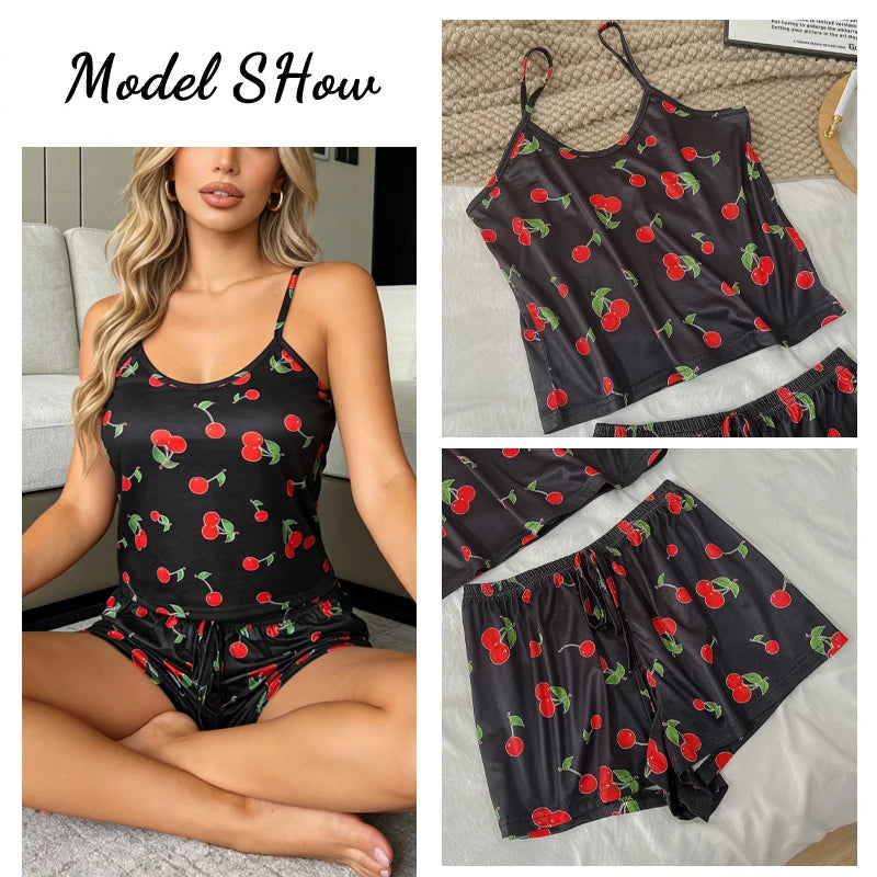Printed Cami Pajama Set Sleeveless Top and Shorts Sleepwear
