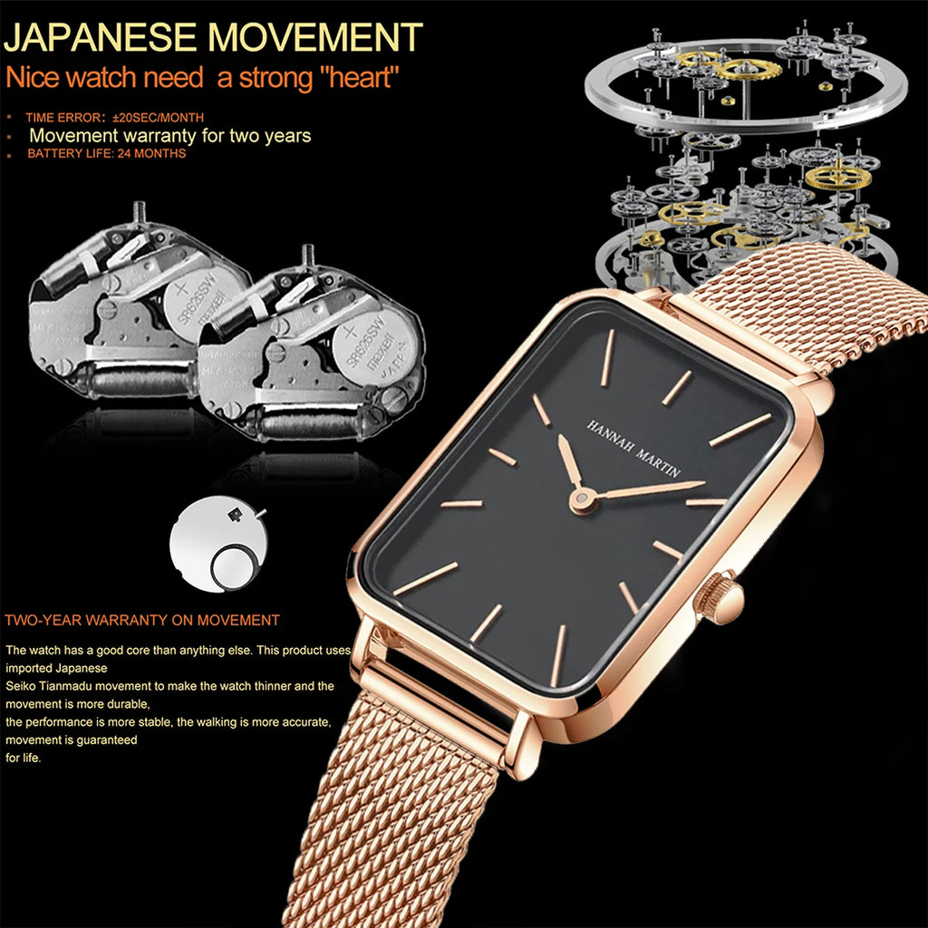 Ladies Quartz Watch Rectangle Stainless Steel Mesh Watch