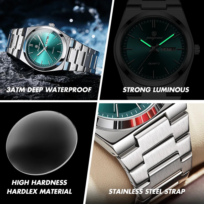 Men Quartz Watch Stainless Steel Luminous Chronograph Watch