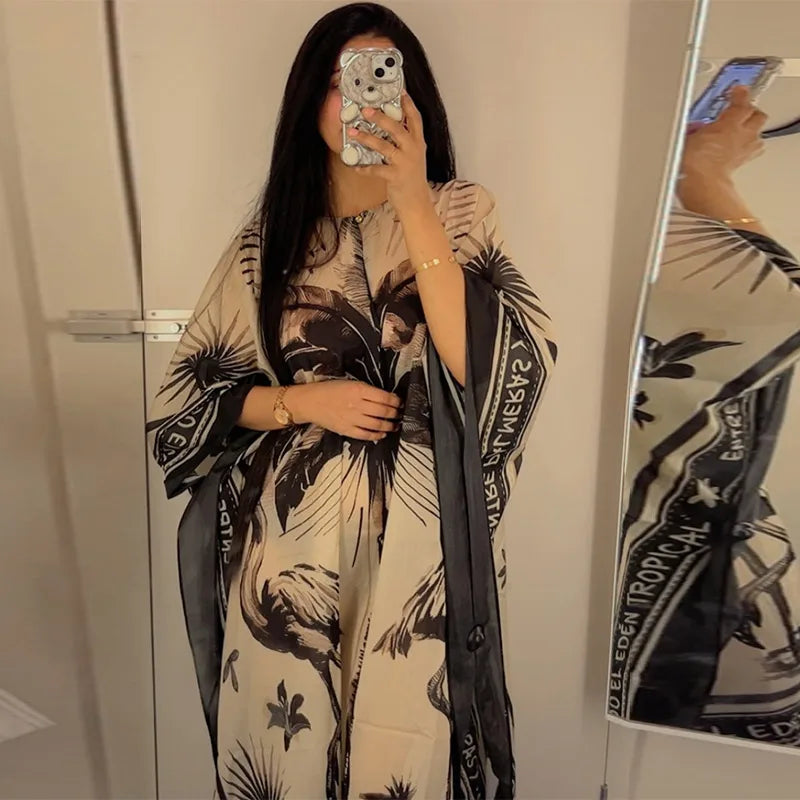 Floral Maxi Dress Oversize V-Neck Beach Dress for Women