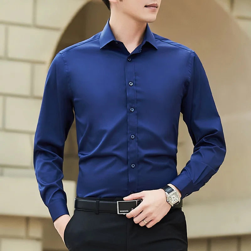 Men Long Sleeve Shirt Plus Size Business Casual White Shirt