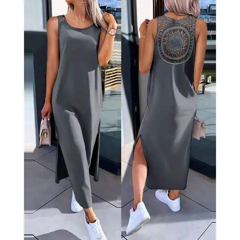 Sleeveless Summer Dress Hollow Slit Casual Dress for Women