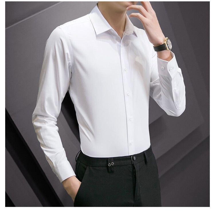 Men Long Sleeve Shirt Plus Size Business Casual White Shirt