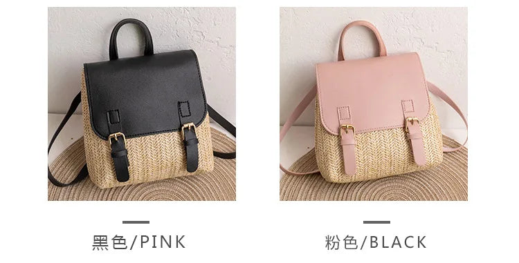 Women Backpack Woven Stitching Shoulder Bag for Daily Use