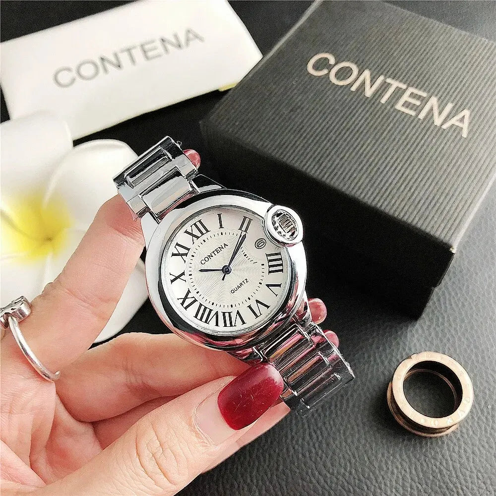 Luxury Quartz Watch Stainless Steel Blue Balloon Date Watch