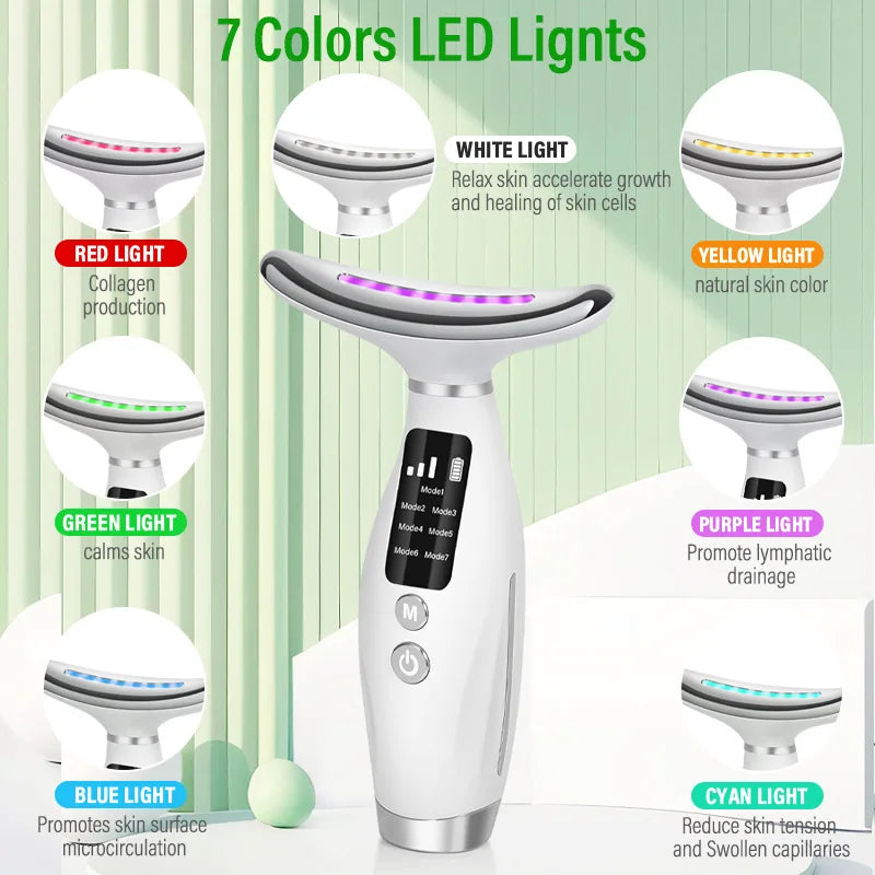 Facial Neck Massager 7 Color Vibrating EMS Micro-current Neck Face Beauty Device for Enhanced Face Neck and Shoulder Care