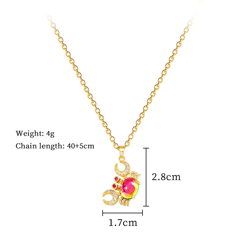 Crab Pendant Necklace 316L Stainless Steel Colorful Chain